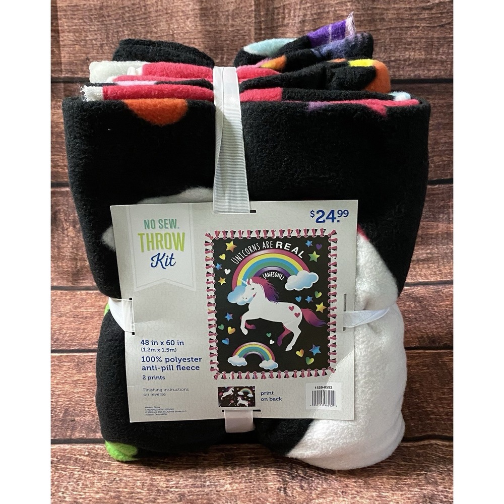 Anti-Pill Fleece No Sew Throw Kit Unicorns Are Real Awesome 48 in x 60 in